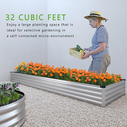 2PCS Galvanized Raised Garden Bed Kit,Vegetable Boxes-Rectangle Metal Flower Box,Large Planter Raised Beds Outdoor Garden for Planting,Fruit,Herb-Silver