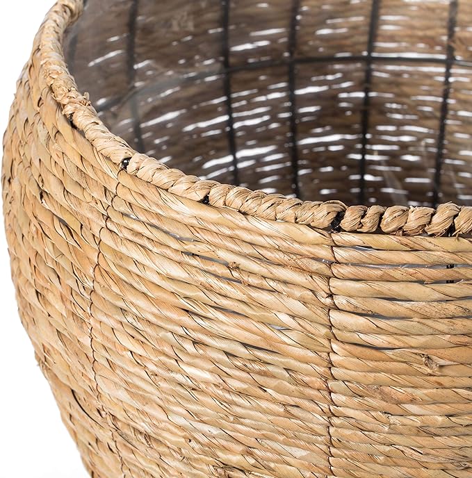 Vintiquewise Woven Round Flower Pot Planter Basket with Leak-Proof Plastic Lining - Large