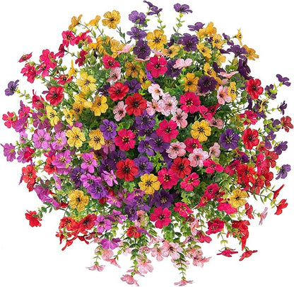 HyeFlora Artificial Fake Hanging Plants Flowers with Basket Outdoor Decor Faux Silk Dasiy Flower Arrangements in Pot Planter for Porch Home Indoor Patio Garden Yard Decoration