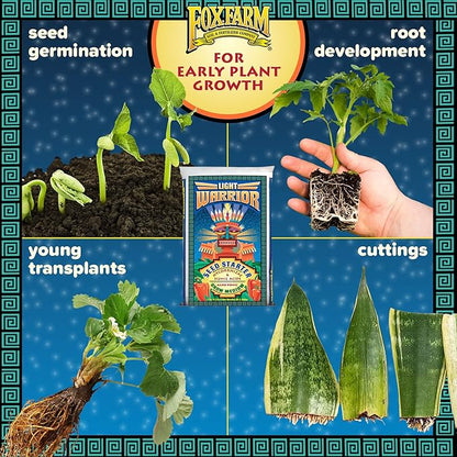 FoxFarm Light Warrior Seed Starter Growing Medium, 1cu ft (Pack of 4) - Beneficial for Seed Germination and Root Development, Indoor/Outdoor Cultivation - Ideal Nutrition for Plant Seedlings