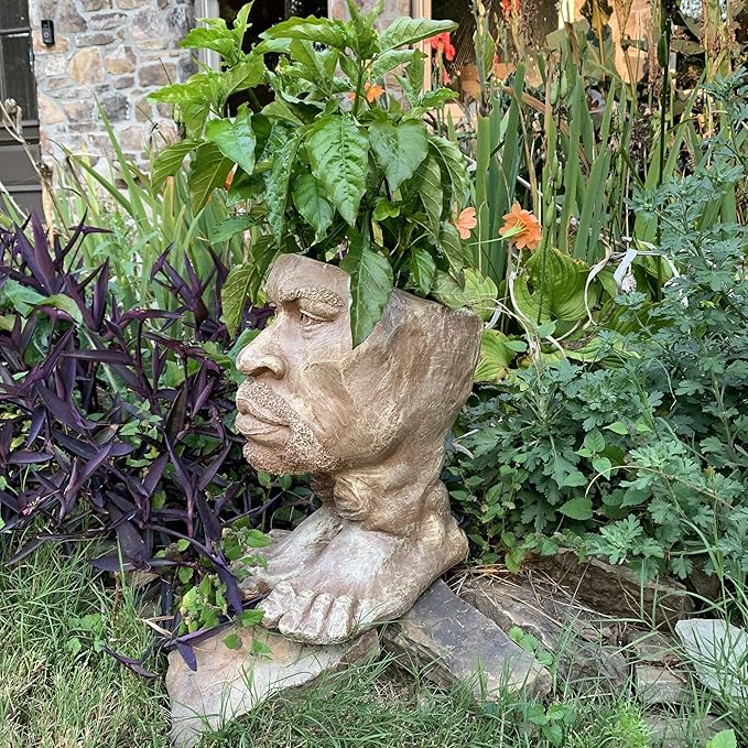 homestyles 14.5 in. Stone Wash Uncle Kimoni The Muggly Face Statue Planter Hold 6" Pot