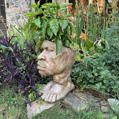 homestyles 14.5 in. Stone Wash Uncle Kimoni The Muggly Face Statue Planter Hold 6" Pot