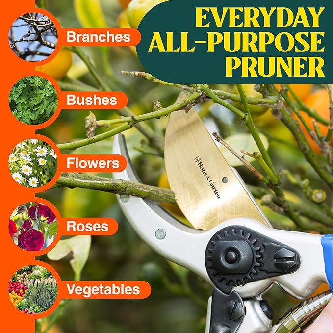 Haus & Garten ClassicPRO 8.5" Premium Titanium Bypass Pruners - Use as Garden Shears Pruning Shears for Gardening, Hand Pruners, Handheld Garden Clippers, Scissor Clipper Tool