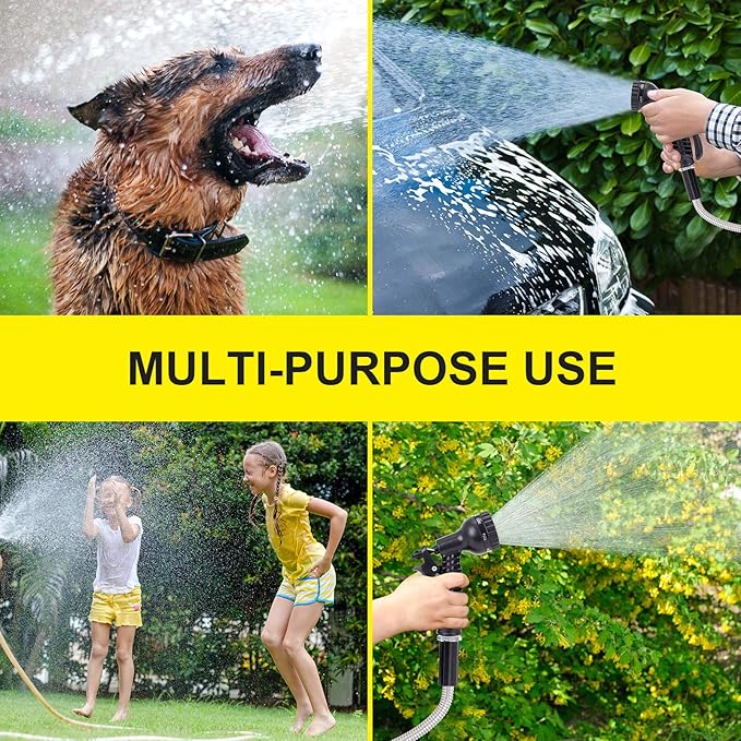 FOXEASE Stainless Steel Garden Hose 75 ft - Metal Water Hose with 2 Nozzles, Lightweight, Tangle Free & Kink Free, Heavy Duty, High Pressure, Flexible, Dog Proof