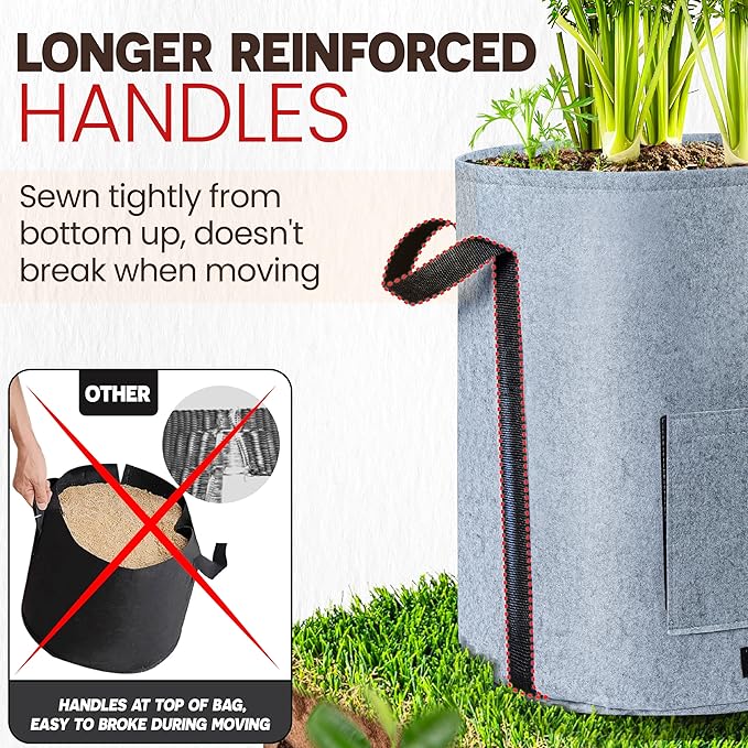 [Upgraded] 4Pcs 15-Gallon Potato Grow Bags with Unique Harvest Window, Visible Window, Garden Planting Bag with Reinforced Handle, Nonwoven Fabric Pots for Tomato, Potato Growing Container - Grey
