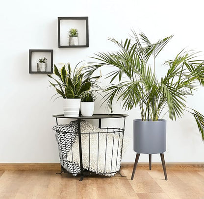 D'vine Dev 14 Inch Planter Pot with Stand, Mid-Century Tall Plant Pot with Legs for Indoor Plants, X-Large, Grey, 88-O-D-3