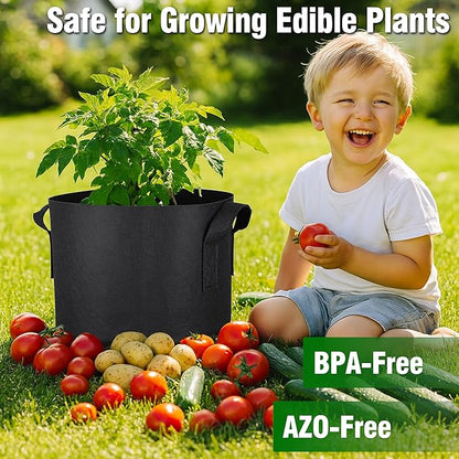 PHYEX 12-Pack 15 Gallon Grow Bags, Heavy Duty Fabric Pots with Handles, Reusable Plant Bags for Vegetable, Herbs & Flowers, BPA-Free, Breathable, Durable