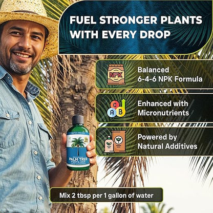 Leaves and Soul Professional Palm Tree Fertilizer Liquid Concentrate - 6-4-6 Blend for Tropical Plant Fertilizer, Garden Use - Liquid Plant Food for Palm Trees and Bushes Outdoors - 8oz