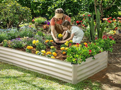 Plant & Plot Galvanized Raised Garden Beds Outdoor // 8×4×1 ft Planter Raised Beds for Gardening, Vegetables, Flowers // Large Metal Garden Box (White) // Patented Tool-Free Design