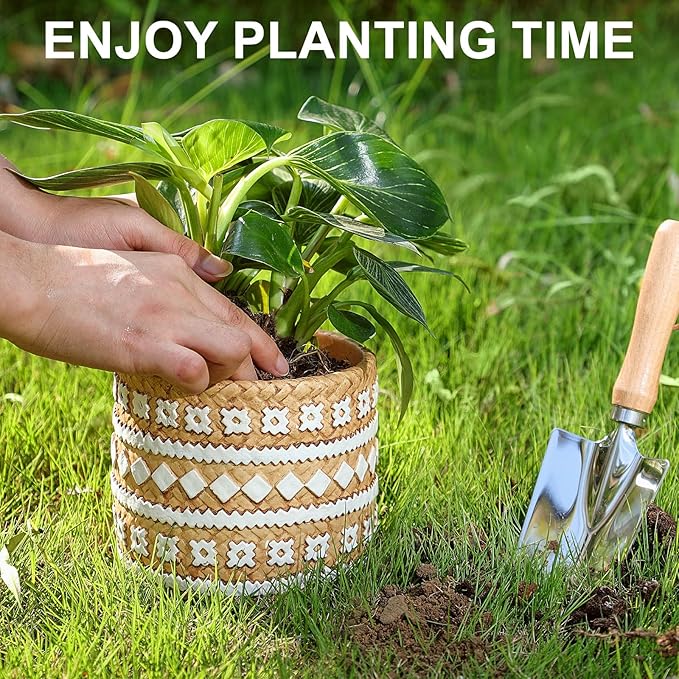 Concrete Rattan-Style Plant Basket Planter, 5" Plant Pots Indoor Outdoor with Drainage Hole, Boho Flower Pot for Succulents, Herbs, Modern Farmhouse Decor, Ideal Gift for Plant Lovers