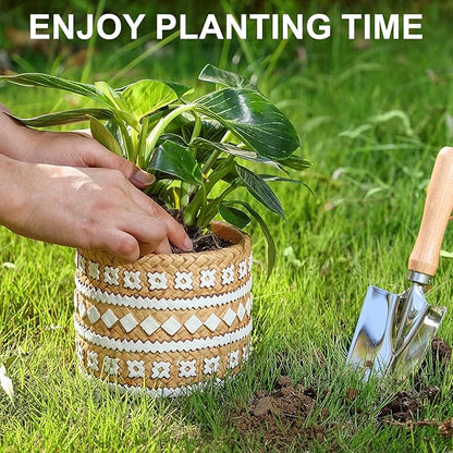 Concrete Rattan-Style Plant Basket Planter, 5" Plant Pots Indoor Outdoor with Drainage Hole, Boho Flower Pot for Succulents, Herbs, Modern Farmhouse Decor, Ideal Gift for Plant Lovers