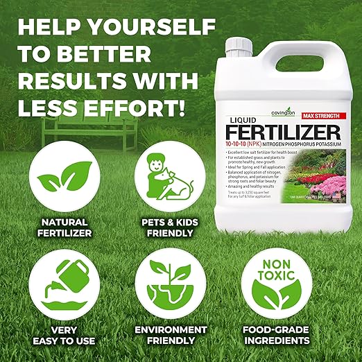Covington 10-10-10 NPK Liquid Fertilizer (32oz) All Purpose Liquid 10 10 10 NPK - Lawn Food with Nitrogen Phosphorus Potassium Concentrate for Lawns, Outdoor & Indoor Plants, Vegetable Gardens