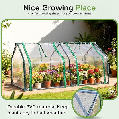 4x2ft Raised Garden Bed with Greenhouse Cover,Wooden Planter Box with Clear PVC Cover & Dual Roll-Up Windows,Outdoor Elevated Garden Box for Vegetables/Herbs/Flowers,Patio,Balcony,Backyard