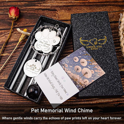 Paw Print Pet Memorial Wind Chime - Sympathy Gifts for Loss of a Dog or Cat, Bereavement Windchimes Outdoor in Memory of Beloved Pet,Pet Memorial Gifts with Keepsake Card