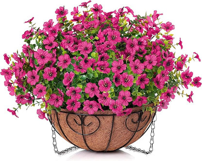 HyeFlora Artificial Fake Hanging Plants Flowers Basket for Outdoor Outside Porch Summer Decoration, Faux Silk Hotpink Dasiy UV Resistant Realistic in Planter for Home Patio Garden Yard