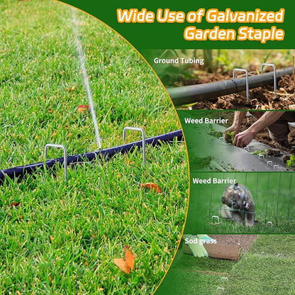6 Inch Galvanized Landscape Staples, 200 Pack 10 Gauge Garden Stakes Plant, Hot-dip U-Shaped Tent Stakes Cover Stakes for Sod Anchoring Landscape Fabric Irrigation Tubing