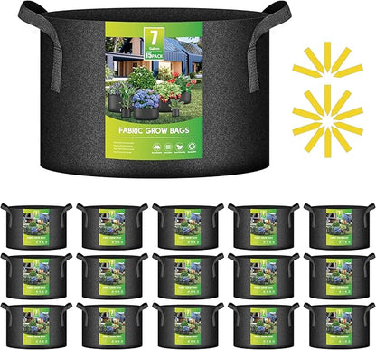 iPower 15-Pack 7 Gallon Thickened Grow Bags Nonwoven Fabric Pots Aeration Container with Strap Handles for Garden and Planting, Black