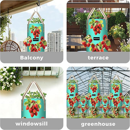 3 Pack Hanging Strawberry Planter Bags, 2 Gallon Hanging Grow Bags with Bottom Planting Hole, Thickened PE Strawberry Pot for Vegetables Herbs Tomatoes