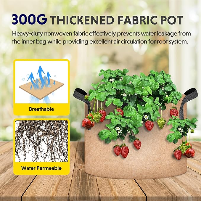 iPower Plant Grow Bag 5 Gallon 6-Pack Heavy Duty Fabric Pots, 300g Thick Nonwoven Fabric Containers Aeration with Nylon Handles, for Planting Vegetables, Fruits, Flowers, Tan 2024 Version