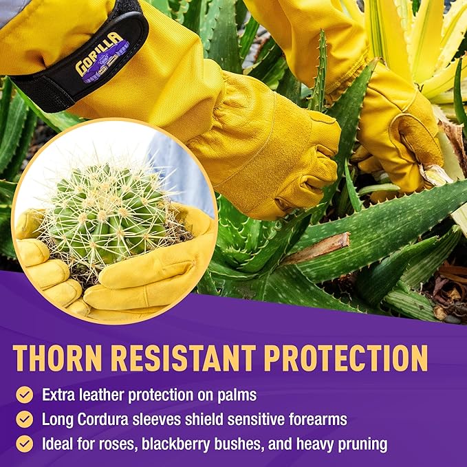 GORILLA EASY CONNECT Gardening Gloves Lightweight Tough Heavy Duty Long Sleeve Leather Pruning Gloves with Adjustable Strap