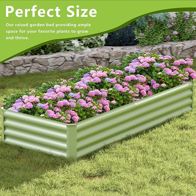 2PCS 8x2x1FT Galvanized Raised Garden Bed Kit, Galvanized Planter Raised Garden Boxes Outdoor, Large Metal Raised Garden Beds for Vegetables-Green