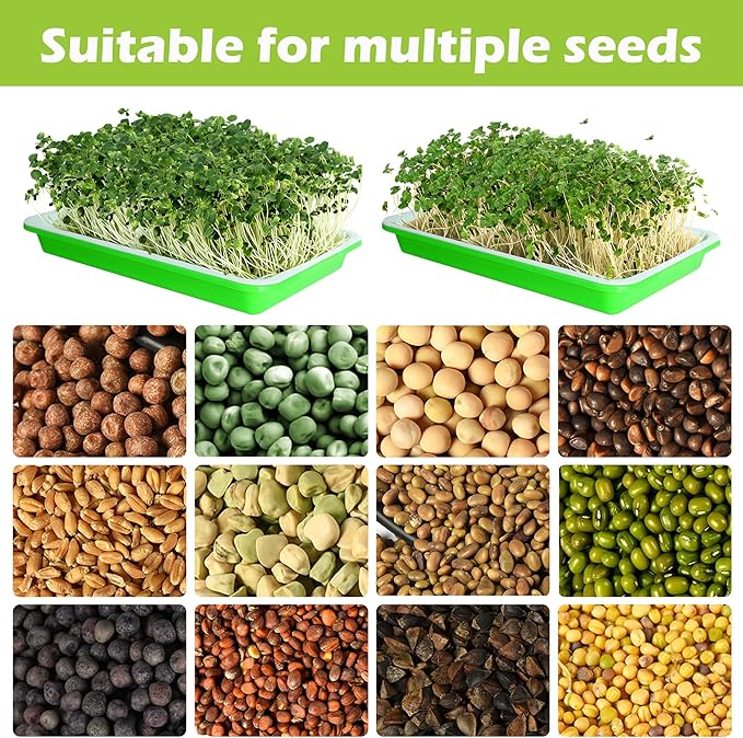 EBaokuup 10 Pack Seed Sprouter Tray with Drain Holes - BPA Free Seed Garden Plant Germination Propagation Trays, Soil-Free Wheatgrass Tray Sprouter Microgreens Growing Kit with Germinating Paper