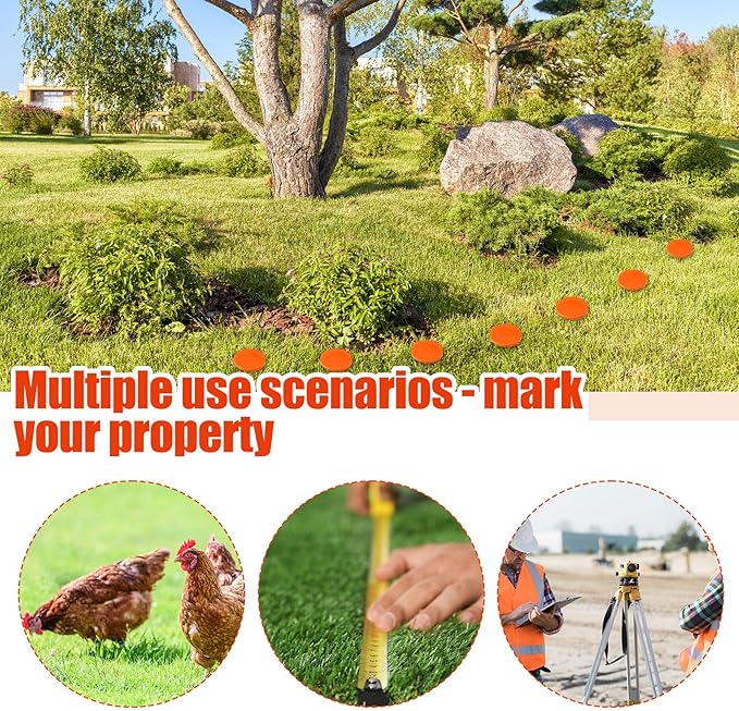 Nuanchu 20 Pcs 5 Inch Low Profile Survey Stakes Hi-vis Garden Property Line Marker Stakes for Lawn Edges, Patios, Gardens, Paver Landscape Fabric Tarps Weed Barriers (Orange,5 x 1.5 Inches)