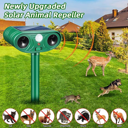 2026 Upgraded Solar Ultrasonic Animal Repellent Deer Repellent Devices Cat Deterrent Outdoor with Motion Sensor Animal Dog Deterrent Keep Raccoon Squirrel Rabbit Away from Yard Lawn Garden 4 Pack