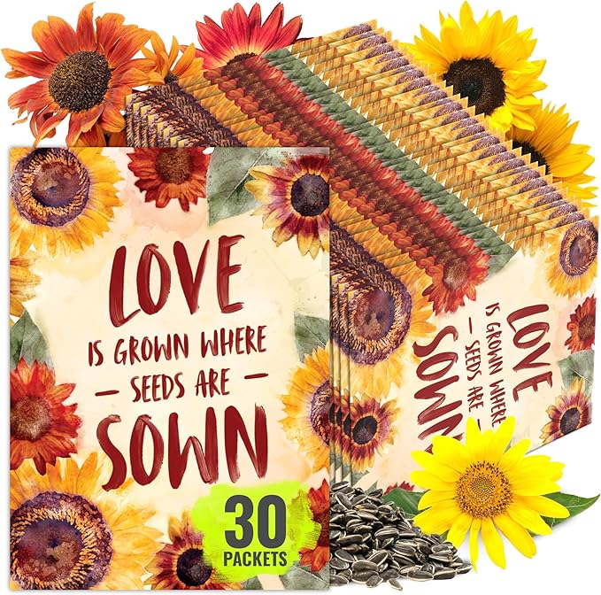 Seed Needs Heirloom Sunflower Seed Packet Favors for Party Events - Pre-Filled & Ready to Hand Out - Great for Weddings, Bridal Showers, Memorials, Fundraisers (30 Packets)