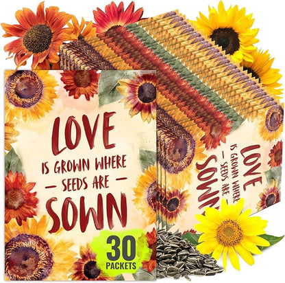 Seed Needs Heirloom Sunflower Seed Packet Favors for Party Events - Pre-Filled & Ready to Hand Out - Great for Weddings, Bridal Showers, Memorials, Fundraisers (30 Packets)