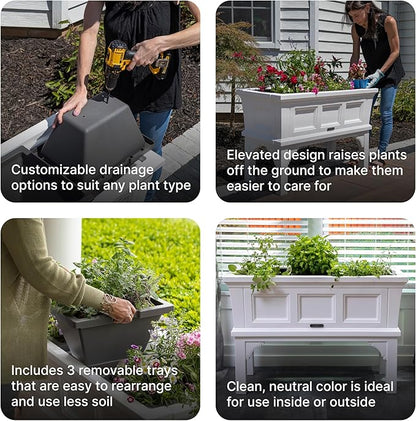 Step2 Atherton Raised Planter Box, Large Planters for Outdoor Plants, Gardening and Flower Pot for Patio or Porch, Easy Drainage, Durable Plastic, White