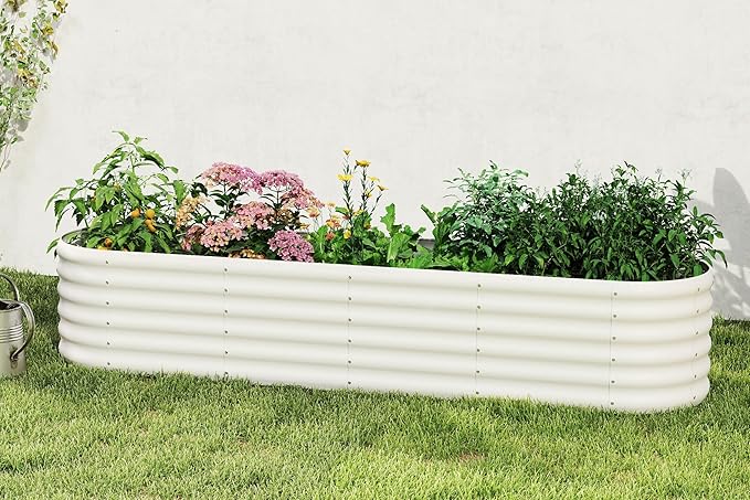 DDK Galvanized Raised Garden Bed, Outdoor Planter Bed, 8x2x1.5ft Metal Planter Box for Gardening and Planting,MW