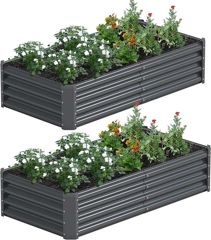 2PCS 4x2x1FT Galvanized Raised Garden Bed Kit, Galvanized Planter Raised Garden Boxes Outdoor, Large Metal Raised Garden Beds for Vegetables-Grey