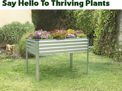 Galvanized Raised Garden Beds Outdoor with Legs // 48×24×31in Elevated Planter Box for Vegetables, Flowers (Silver) // Large Metal Garden Bed for Backyard Patio Gardening