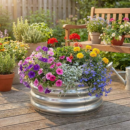4 Pack 2 x 2 x 1 ft Round Fabric Galvanized Raised Garden Bed Liner Raised Garden Bed Liner Bag with Drainage Holes Heavy Duty Planter Pots Gardens Box for Outdoor Plants Growth Vegetables