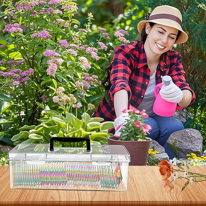 GRETJOB Seed Organizer Storage Box - 2 Pack Clear Plastic Seed Packet Keeper with Secure Lids (14x4.2x4.7in + 11.8x3.7x3.7in)