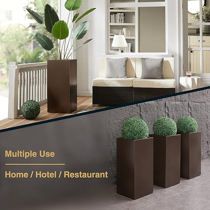 Wallowa Metallic Heavy Tall Outdoor/Indoor Planter Box 14Lx14Wx30H Inches, Rectangular Tall Planter, Large Flowerpot, ‎25 Pounds, Espresso, No Assembly Required 1 Pack