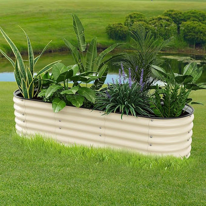 Raised Garden Bed 6.5X2X1.4 FT Galvanized Planter Raised Beds, Metal Planter Box for Vegetables,Flowers, Herbs, and Succulents (Ivory)
