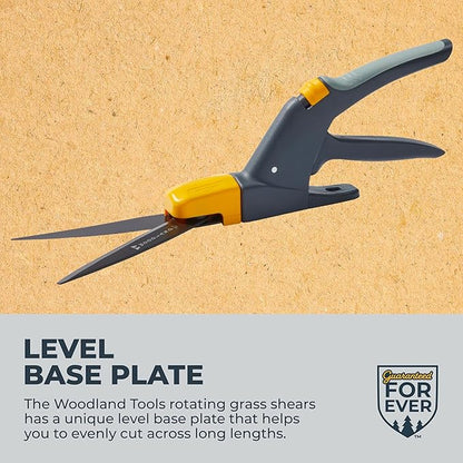 Woodland Tools Heavy Duty Rotating Grass Shears – 180 Degree Pivoting Head, Non Stick Steel Blades, Ergonomic Grip, Manual Grass Clippers for Trimming Around Beds, Walkways, and Edges