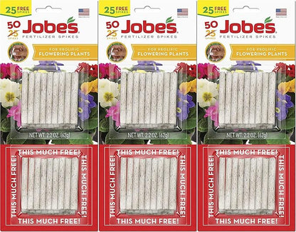 Jobe's 05231T Flowering Plant Fertilizer Spikes 10-10-4, 3 Pack, Multicolor