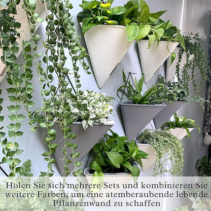 LaLaGreen Wall Planters for Indoor Plants - 4 Pack, 12 Inch Large Self Watering Gray Geometric Hanging Flower Vase Vessel with Metal Hanger, Modern Stylish Wall Mounted Succulent Pot Holder Decor