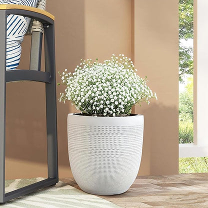 12" Dia Round Planter – White Matte Decorative Flower Pot with Drainage Hole, Lightweight Durable Indoor/Outdoor Plant Container for Home Patio Garden Porch, Modern Minimalist Design