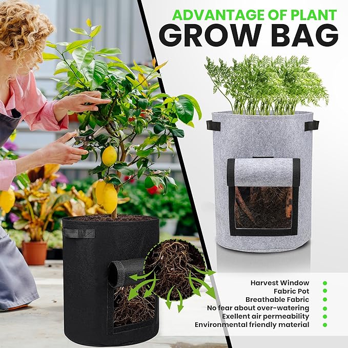 Utopia Home 10-Gallon Potato Grow Bags Pack of 4 – Foldable, Breathable, and Non-Woven Vegetable Planters – Easy to Move Gardening Pots with Reinforced Handles and Harvest Flap (2 Grey, 2 Black)