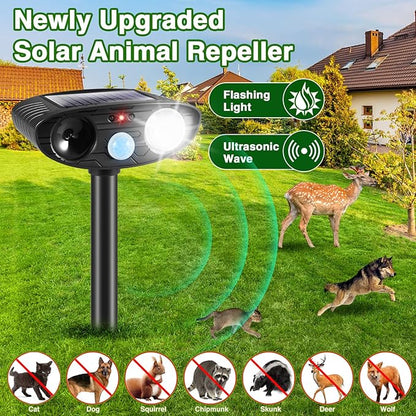 2026 Solar Ultrasonic Animal Repellent Outdoor,Deer Repellent Devices Squirrel Cat Raccoon Rabbit Dog Deterrent,Waterproof Motion Detection with Flash Light for Vegetable Garden,Backyard,Lawn 2Pack