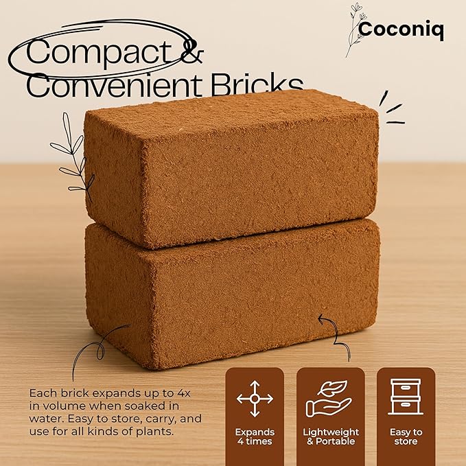 Premium Coco Coir Bricks 2 Pack - Lightweight Cocopeat for Garden Soil, Compressed Coconut Fiber Brick for Potting, Gardening, Planting, Seed Starting, Indoor & Outdoor Plants, Set of 2