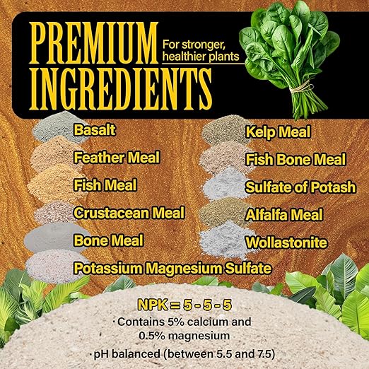 Royal Gold Crown Jewels Organic All Purpose 5-5-5 Dry Soluble Fertilizer, 5 lbs - Excellent for Pre-Amending Soils, Top-Dress Applications, in Composts and Nutrient Teas