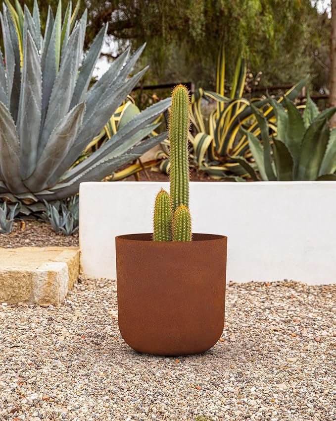 Veradek Patina Series Kona Planter - Round Planter for Outdoor Porch/Garden | Naturally Rusting Planter for All-Weather Use
