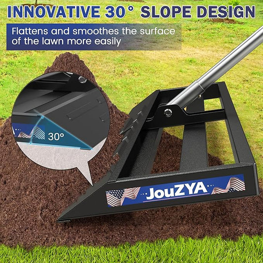 Lawn Leveling Rake 30x10 inch, Lawn Leveler Tool with Stainless Steel, 80" Extended Handle, Heavy-Duty for Garden, Golf Course, and Farm