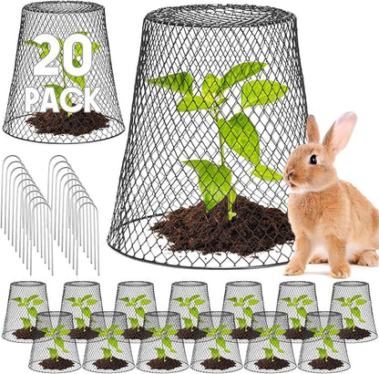 Geosar 20 Pcs 9 inch Chicken Wire Cloche Plant Protector Cover Metal Garden Cloche Dome for Plants Chicken Wire Protection Basket with Garden Stakes for Avoiding Rabbit Bird Small Animals Eat (Black)