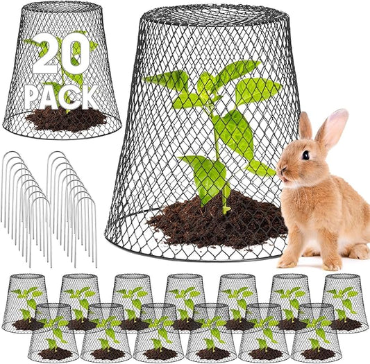 Geosar 20 Pcs 9 inch Chicken Wire Cloche Plant Protector Cover Metal Garden Cloche Dome for Plants Chicken Wire Protection Basket with Garden Stakes for Avoiding Rabbit Bird Small Animals Eat (Black)